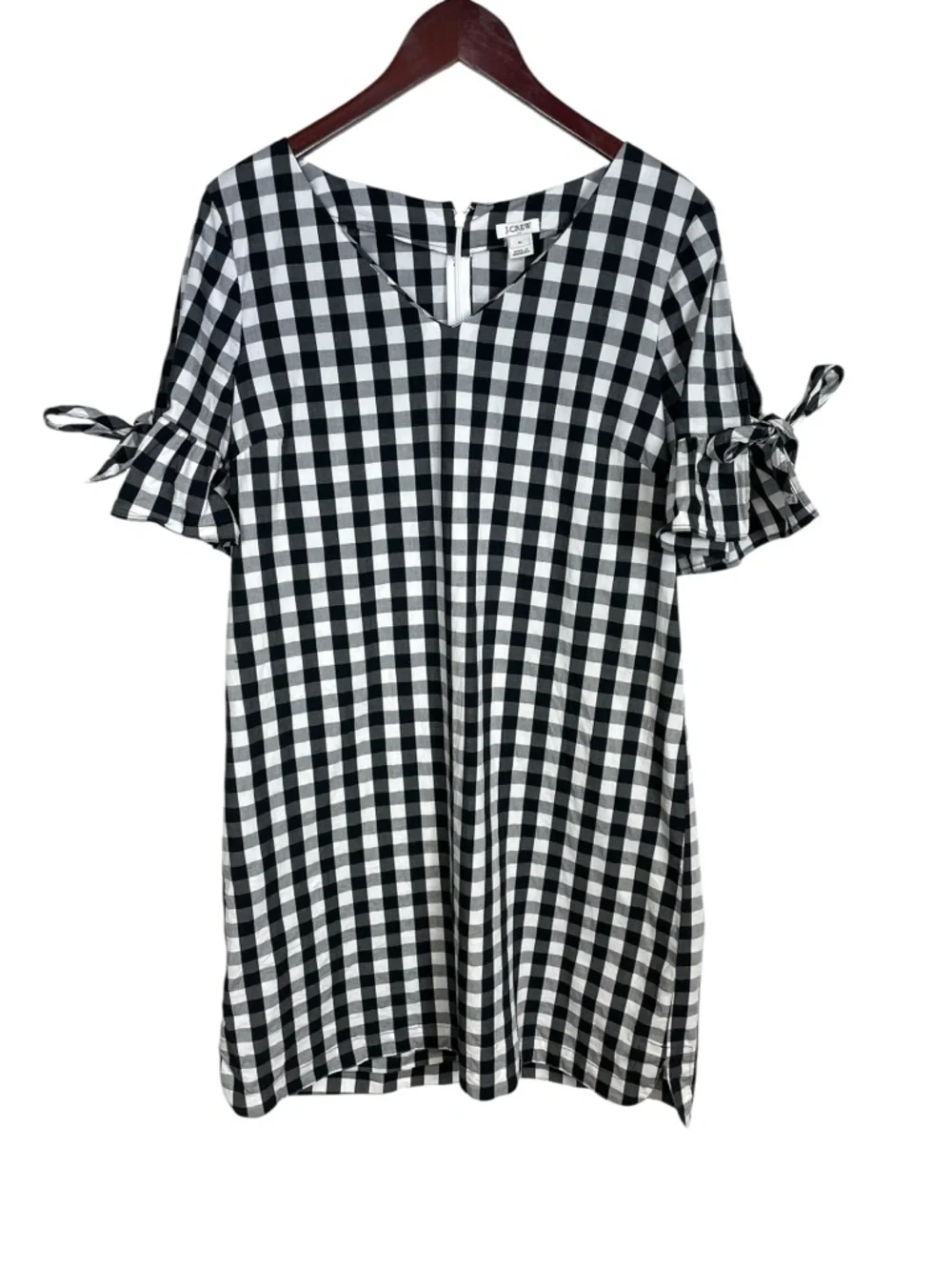 J. Crew Black and White Gingham Shift Dress w/ Tie Sleeves Size Medium